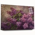 Side view of a botanical wall art collection featuring lilacs, displayed in acrylic glass with pins for mounting, ideal for floral decor enthusiasts.