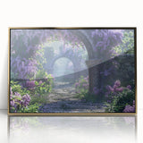 Framed wall art showcasing a botanical design of lilacs with a gold-acrylic finish. This elegant piece enhances home decor with floral beauty and sophistication.