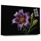 Acrylic wall art featuring a botanical design of white lilies on a colorful background, showcasing a side view of the artwork without pins, perfect for home decor.