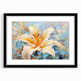 Black-framed wall art featuring a botanical lily design, showcasing vibrant colors and intricate details, perfect for enhancing modern home decor.
