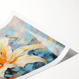 Elegant botanical lily wall art print showcasing vibrant pink and white lilies against a soft beige background; perfect for home decor or floral-themed interiors.