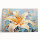 Botanical wall art featuring a stunning lily design on stretched canvas, showcasing vibrant colors and intricate details, perfect for home decor and floral enthusiasts.