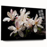 Acrylic glass wall art featuring a botanical magnolia design, showcasing vibrant colors and intricate floral details, ideal for enhancing home decor aesthetics.
