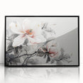 Framed black wall art featuring a stunning botanical design of magnolia flowers, showcasing vibrant colors and intricate details, perfect for home decor.