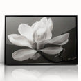 Framed wall art showcasing a botanical design of magnolia flowers in elegant black acrylic, perfect for modern home decor, adding a touch of sophistication and nature.