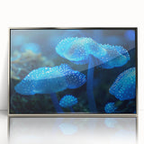 Framed wall art featuring a botanical design of marine plants, elegantly displayed with a silver-acrylic finish, ideal for coastal-themed decor or nature enthusiasts.