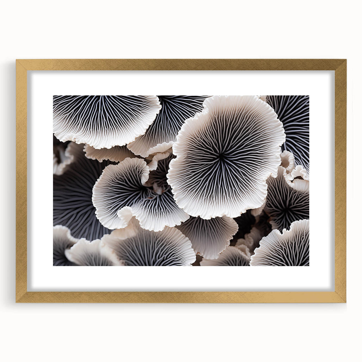 Botanical wall art design featuring marine plants in a gold-framed mat, showcasing vibrant colors and intricate details, perfect for enhancing home decor.