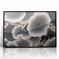 Framed wall art featuring a vibrant botanical design of marine plants in hues of green and blue, showcased in a sleek black frame, perfect for home decor.
