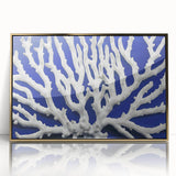 Framed wall art featuring a botanical marine plants design, showcasing vibrant colors and intricate details, elegantly presented with a gold frame and acrylic front.