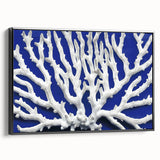 Framed canvas wall art showcasing a vibrant botanical design of marine plants, featuring intricate details and a sleek black frame, perfect for coastal décor.
