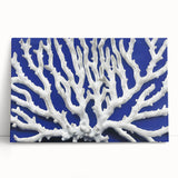 Botanical marine plants wall art design on stretched canvas, showcasing vibrant colors and intricate details of floral elements, perfect for home decor.