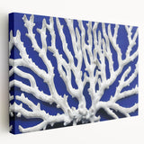 Stretched canvas wall art showcasing a vibrant botanical marine plants design, featuring various shades of green and blue, perfect for coastal decor enthusiasts.