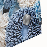 Close-up of vibrant botanical marine plants wall art design, showcasing intricate details of colorful flowers and greenery on acrylic glass, perfect for home decor.