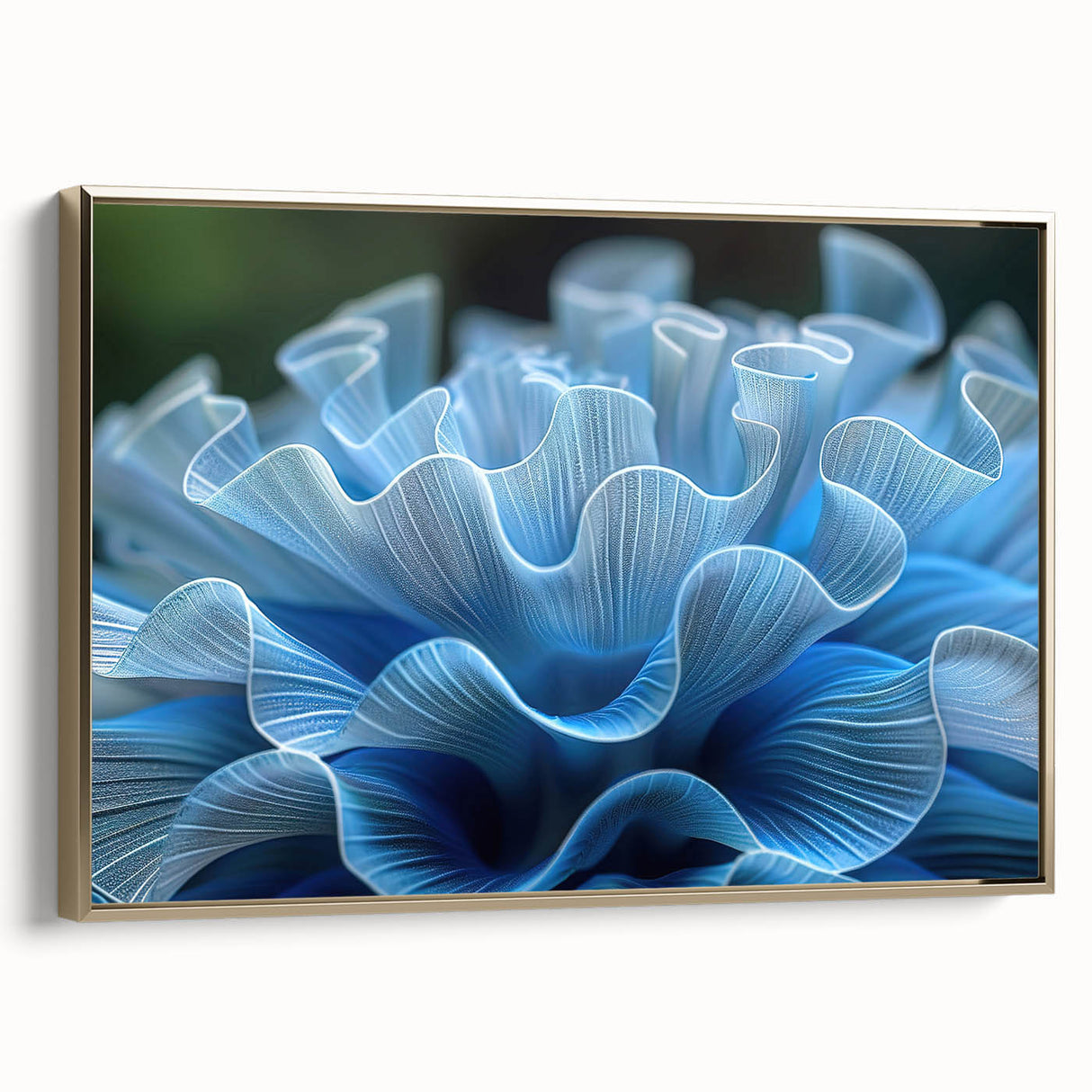 Framed canvas wall art showcasing a vibrant botanical marine plants design, featuring gold accents and a side view perspective, perfect for home decor.