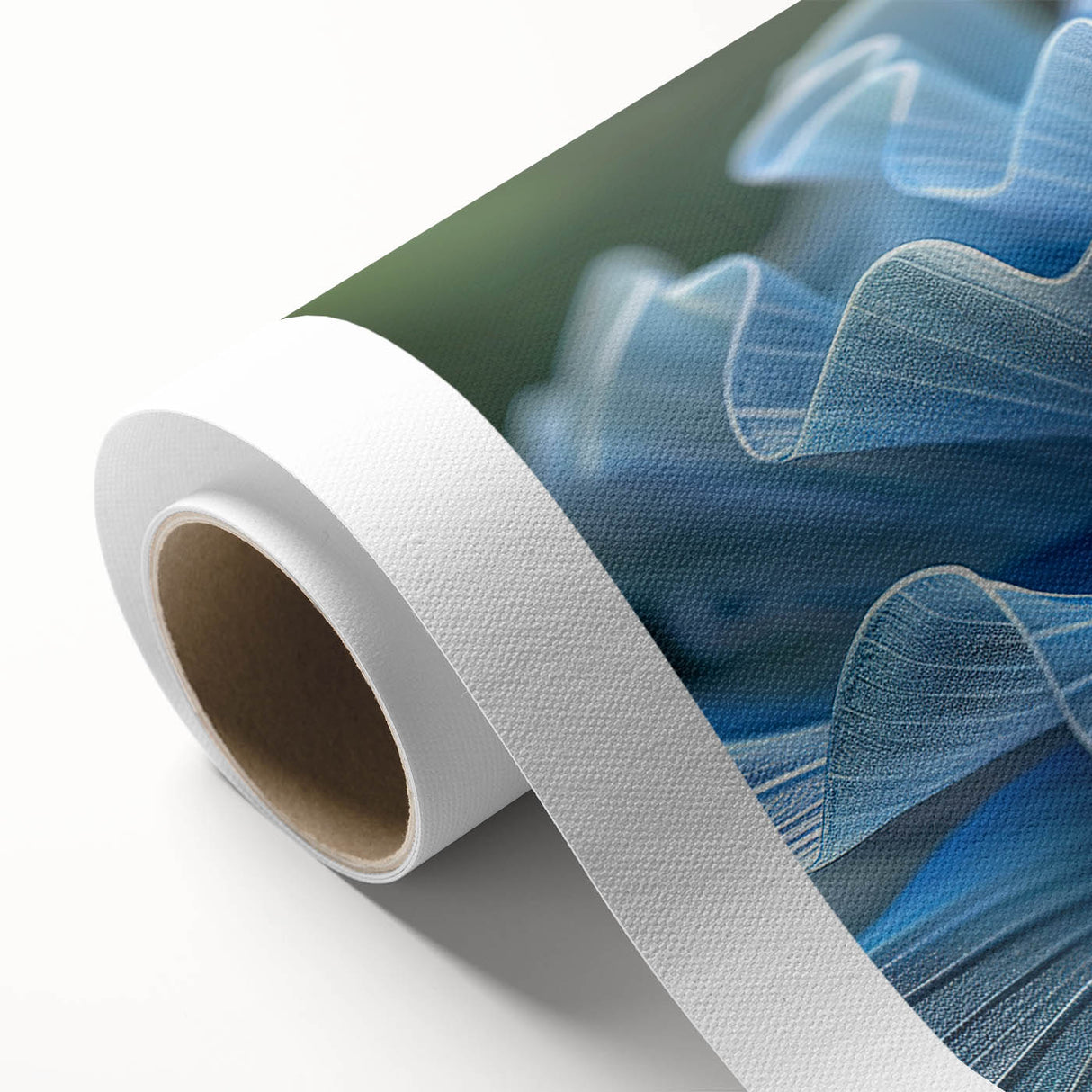Rolled canvas artwork displaying a vibrant botanical design of marine plants, showcasing intricate details in greens and blues, ideal for coastal decor.