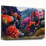 Acrylic glass wall art collection showcasing vibrant marine plants and flowers in a botanical design, elegantly displayed from the side with visible pins.