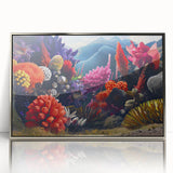 Framed wall art featuring a vibrant botanical design of marine plants, showcasing intricate details and a sleek silver frame, perfect for modern decor.