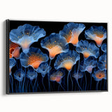 Framed wall art featuring a botanical marine plants design, showcasing vibrant floral elements on a black background, ideal for modern home decor.