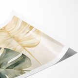 Stylish rolled print showcasing a vibrant botanical Monstera design, featuring lush green leaves on a textured background, ideal for home decor and nature lovers.