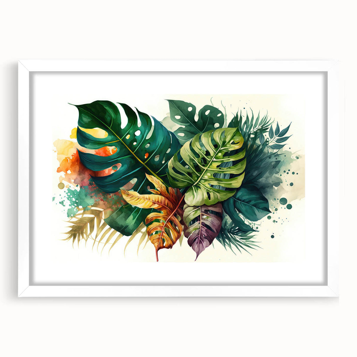 Botanical wall art featuring a framed monstera design with white matting, set against a clean background, perfect for enhancing modern home decor.