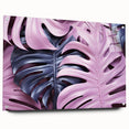 Side view of a botanical wall art piece featuring a vibrant Monstera design, framed with acrylic glass and secured with decorative pins, perfect for home decor.
