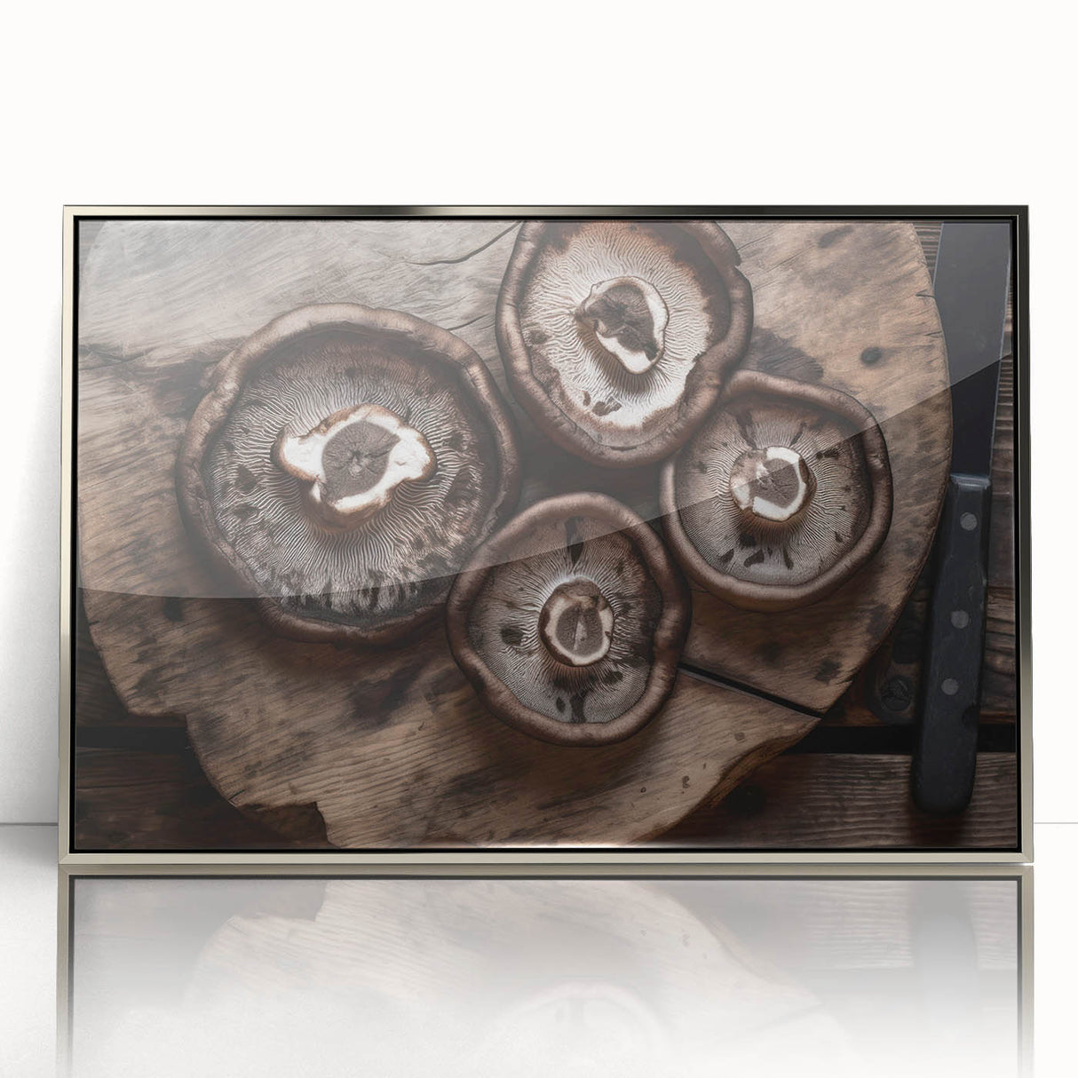 Framed wall art featuring a botanical design of colorful flowers and mushrooms, set in a sleek silver frame, ideal for enhancing modern home decor.