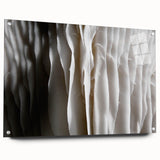 Acrylic glass wall art displaying a botanical mushrooms design, featuring vibrant colors and intricate details, showcased from the side with mounting pins visible.