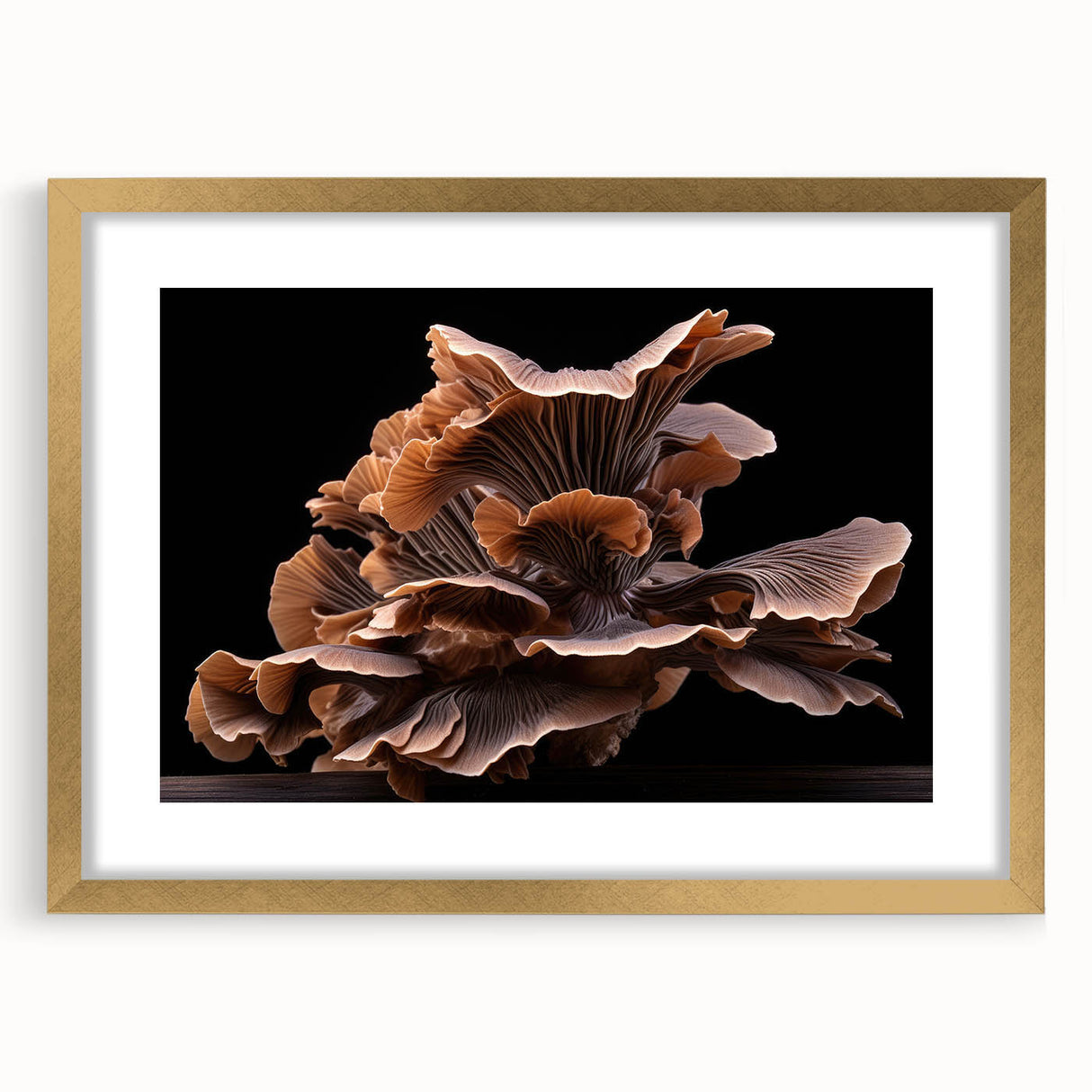 Botanical wall art featuring an elegant gold-framed design of colorful flowers and mushrooms, ideal for home decor, enhancing any room's aesthetic with nature-inspired beauty.