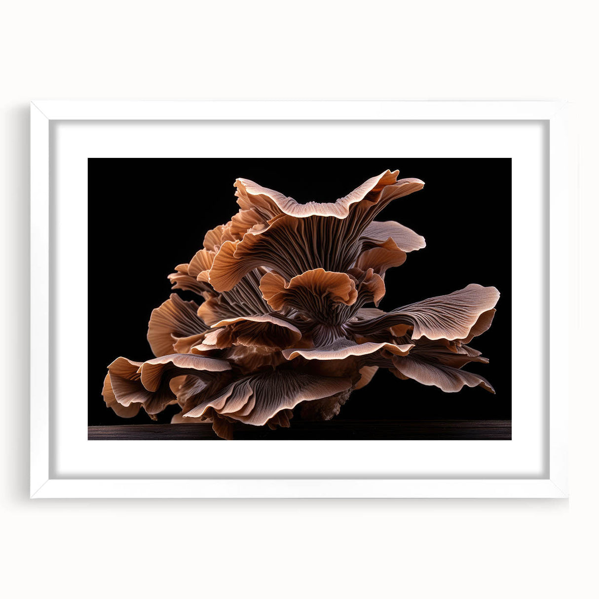 Botanical wall art featuring a vibrant floral and mushroom design in a white frame with matting, perfect for enhancing home decor with nature-inspired aesthetics.
