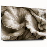 Side view of a botanical wall art collection featuring vibrant flowers and mushrooms, displayed in a sleek acrylic frame, perfect for home decor.
