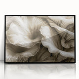 Framed wall art showcasing a botanical design with vibrant flowers and mushrooms, presented in a sleek black frame, ideal for home decor enhancement.