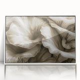 Framed wall art featuring a botanical design of colorful flowers and mushrooms on a white background, showcasing intricate details and vibrant hues, perfect for home decor.