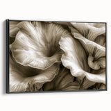 Framed wall art showcasing a botanical design featuring vibrant flowers and mushrooms, presented in a sleek black frame from the side view, perfect for home decor enhancement.