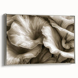 Framed wall art featuring a botanical design of vibrant mushrooms, set against a silver frame, ideal for enhancing modern home decor with nature-inspired aesthetics.