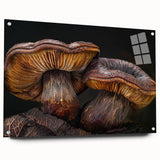 Botanical wall art collection featuring vibrant flowers and mushrooms design, displayed in acrylic glass with pins for elegant side view presentation. Perfect for nature-inspired decor.