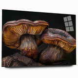 Botanical wall art collection featuring vibrant floral and mushroom designs printed on acrylic glass, showcasing a side view without pins, ideal for modern decor. Perfect for nature lovers and art enthusiasts seeking unique home accents.