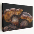 Stretched canvas wall art showcasing a vibrant botanical design of flowers and mushrooms, presented in a side view, perfect for modern home decor.