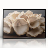 Framed wall art featuring a botanical design of colorful flowers and mushrooms, set against a sleek black background, ideal for modern home decor.