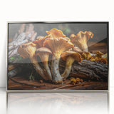 Framed wall art featuring a vibrant botanical design of colorful flowers and mushrooms, set in a sleek silver frame, perfect for enhancing modern home decor.