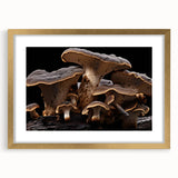 Elegant wall art collection featuring a botanical design of flowers and mushrooms, framed with a gold mat, showcasing intricate details and vibrant colors. Perfect for enhancing home decor and adding a natural touch.