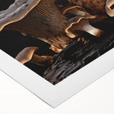 Rolled canvas showcasing a vibrant botanical design featuring colorful flowers and mushrooms, ideal for nature-themed decor, rolled for easy display and storage.