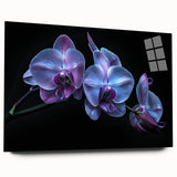Elegant botanical wall art featuring a vibrant orchid design, displayed in an acrylic glass frame, showcasing intricate floral details and rich color contrasts. Perfect for enhancing modern decor.