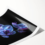 Botanical wall art print showcasing a vibrant orchid design on a rolled canvas, ideal for home decor. Features rich colors and intricate floral details, perfect for adding elegance to any space.