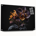 Acrylic glass wall art displaying a vibrant botanical orchid design, showcasing intricate floral details with a side view, perfect for home decor enhancement.