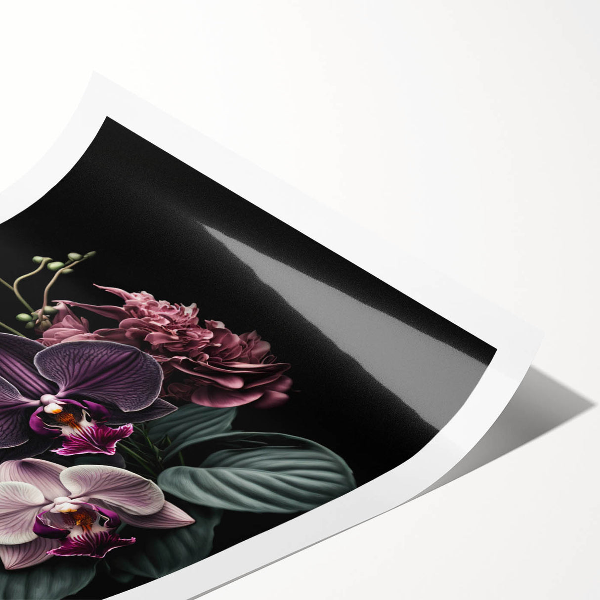 Botanical orchid wall art print showcasing vibrant, detailed floral illustrations in soft pastel colors, rolled for easy display and shipping. Perfect for home decor.