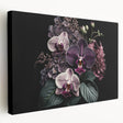 Stretched canvas showcasing a vibrant botanical orchid design in a side view, perfect for enhancing home decor with a touch of nature and elegance.