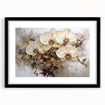 Elegant black-framed botanical wall art featuring a vibrant orchid design, displayed with a white mat, perfect for enhancing home decor with a touch of nature.