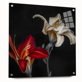 Acrylic wall art showcasing a vibrant botanical orchid design, displayed elegantly in a side view with visible mounting pins. Perfect for floral-themed decor.