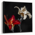 Framed botanical wall art featuring an elegant orchid design, displayed from the side with a sleek black frame, perfect for modern home decor.