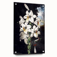 Orchid botanical wall art design displayed in a sleek acrylic frame, showcasing vibrant colors and intricate floral details, ideal for modern home decor.